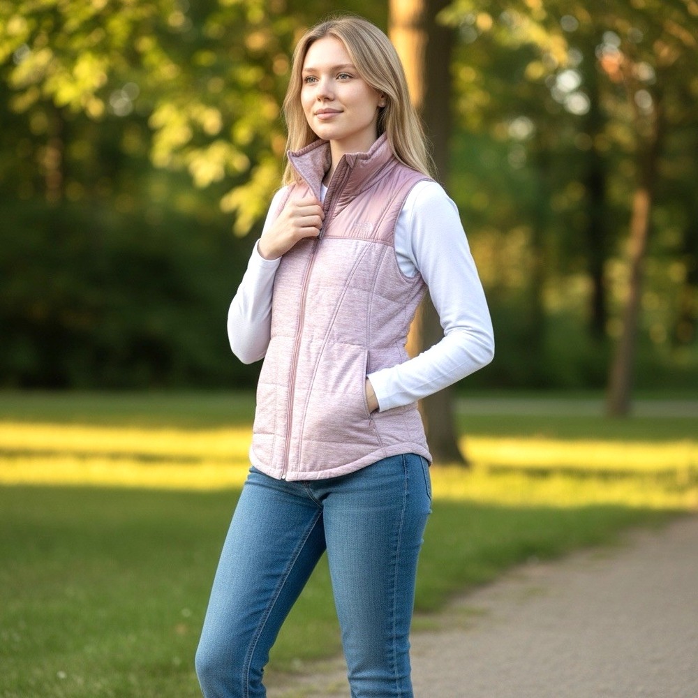 North Face Pseudio‎ Puffer Windbreaker Vest Women's Size XS Heather Dusty Rose